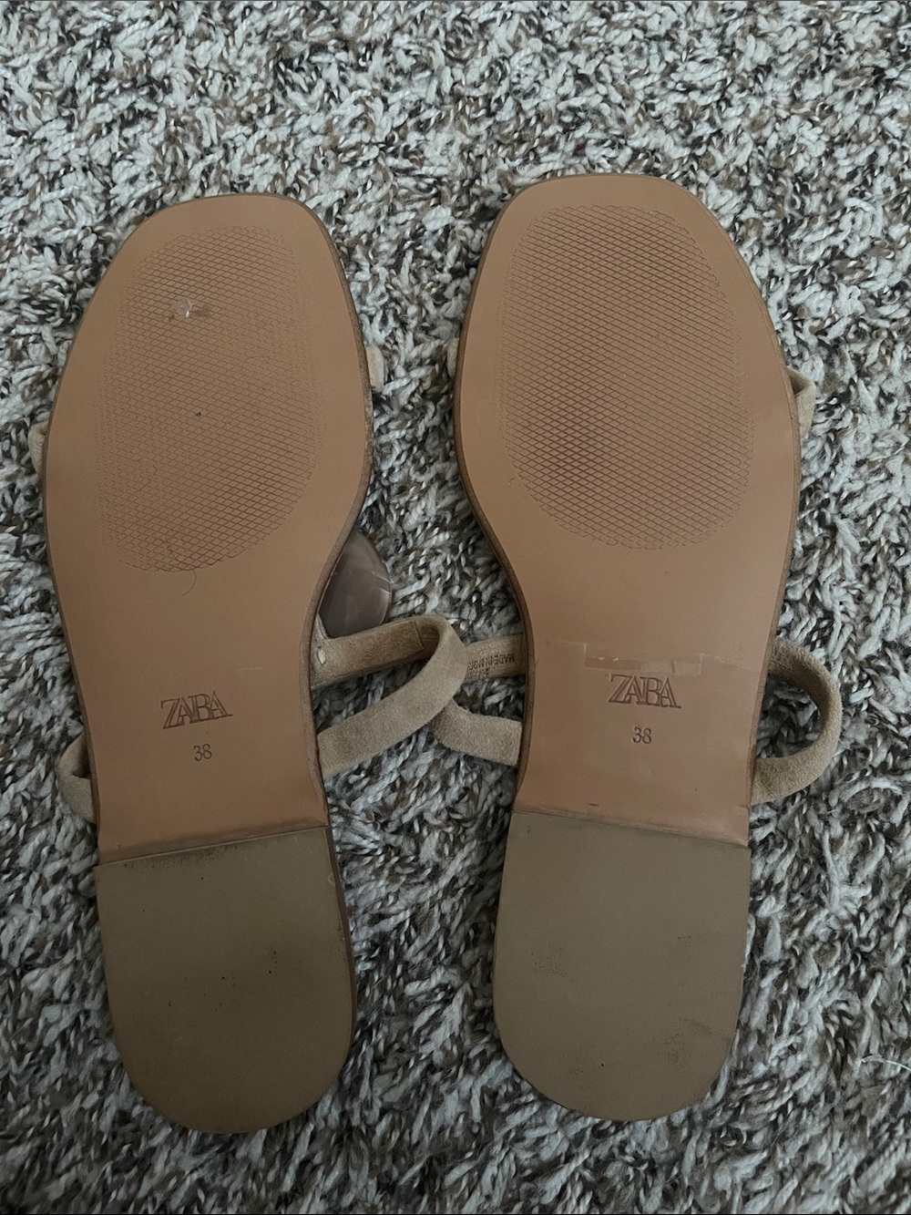 Zara stone bead cow leather nude sandals Size 38 US 7.5 - Picture 4 of 5